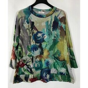 Jess &‎ Jane Shirt Womens Large Abstract Asymmetric Hem Tunic Artsy Art to Wear